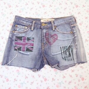 union jack graphic denim shorts festival y2k